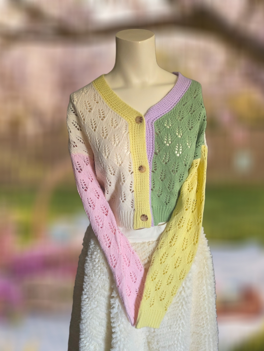 Pastel Colorblock Knit Cardigan | Coquette Cottagecore Sweater | Small